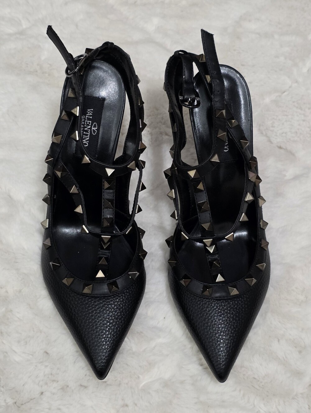 Valentino Black Rockstud Strappy Heels